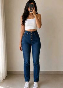 High Waisted Button Fly Jeans