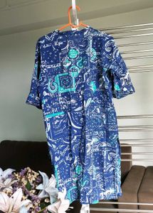 Blue Patterned Short Sleeve Dress