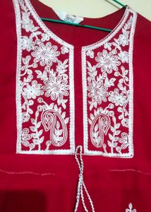 Red Embroidered Tunic Dress