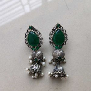 Green Stone Replica Jhumka Earrings