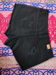 Distressed Black Denim Shorts