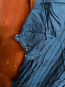 Teal Blue Kurta with Embellished Neckline