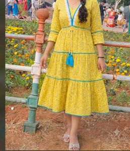Boho Tiered Yellow Midi Dress