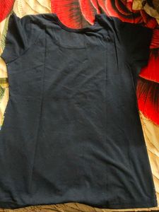 Navy Blue Polka Dot Floral Print T-Shirt