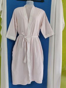 Pink Striped Robe with White Trim