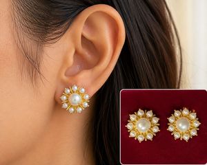 Elegant Pearl Flower Stud Earrings