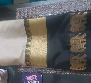 Kerala Beige- Grey Cotton Silk Saree With Tag