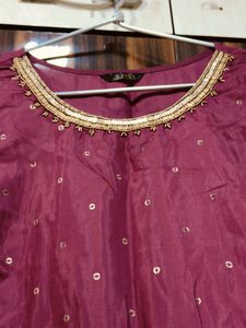 Wine Colour Kurta Set With Ethnic Jacket