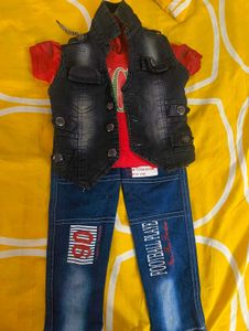 Boys Red T-Shirt &amp; Denim Jeans Set