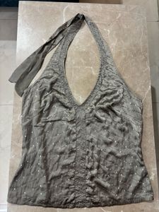 Sparkly Halter Neck Top y2k beaded embellished