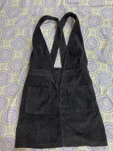 Chic Black Corduroy Pinafore Dress|| S size