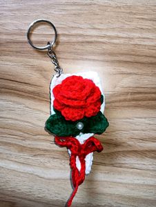Handmade Crochet Rose Keychain