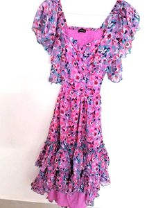 Pink Floral Ruffle Dress