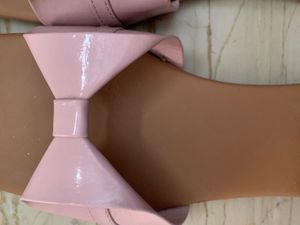 Pink Patent Bow Slides