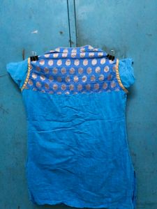 Blue Kurta with Gold Print