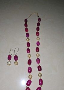 Elegant Ruby &amp; Gold Tone Necklace &amp; Earring Set