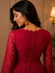 Elegant Red Lace &amp; Tulle Gown