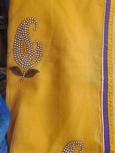 Yellow Embroidery design saree