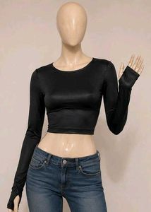 shein fitted long seelves back cris cross crop top