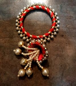 Rakhi. Pearl Bangle. White Pearl Bangle.  Orange And White Bangle.