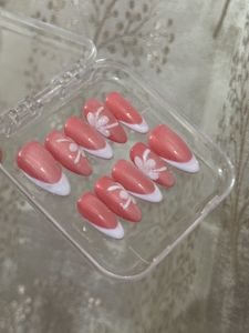 Pink &amp; White Floral French Press-On Nails