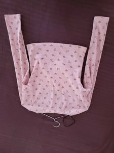 H&amp;M Picot Trimmed Ribbed Top Peach/S