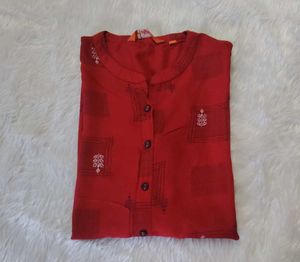 Red Cotton Blend Kurta