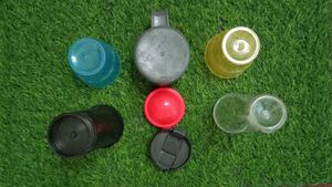 Plastic cups and bottles.