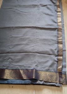 Elegant Grey Saree with Gold Border
