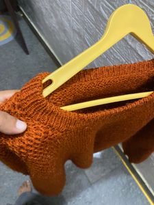 🧶 Hand-Knitted Rust Brown Textured Knit Sweater