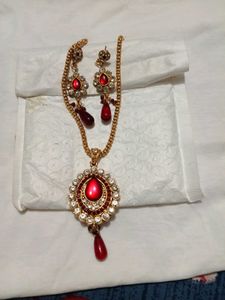 Red Stone Necklace &amp; Earring Set♥️💕