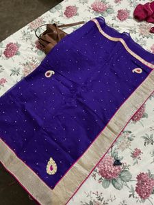 Elegant Purple Saree with Gold Border
