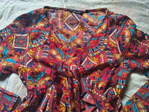 Boho Print Tie-Front Bell Sleeve Top