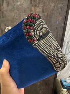 Royal Blue Velvet Embellished Statement Clutch