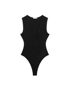 DYNAMITE Medium V-Neck Black Bodysuit