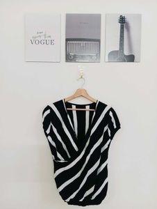 Chic Black & White Striped Wrap Top