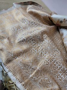Cream Banarsi Silk Saree Party Wear
