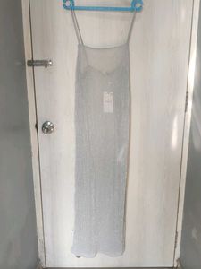 Zara Metallic Thread Pleated Slip Dress
