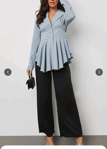 Styli Women Pleated Hem Button Detail Blazer