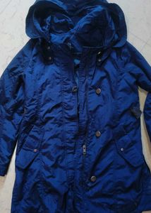Blue Hooded jacket trenchcoat