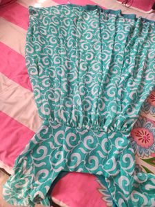Chic Teal Swirl Print Midi Dress