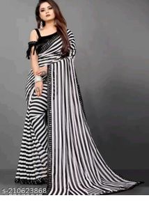 Women Black Striped Saree