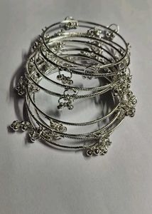 Elegant Silver Bangles with Bells