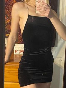 H&amp;m Black Velvet Dress with Chain Straps