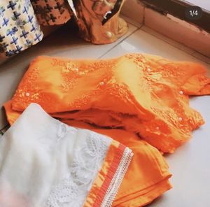 Stunning Orange Lace Embellished suit