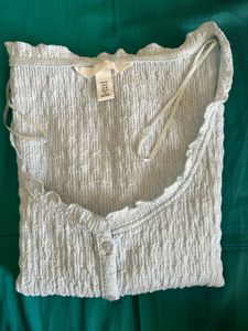 Light Blue Textured Button-Up Top