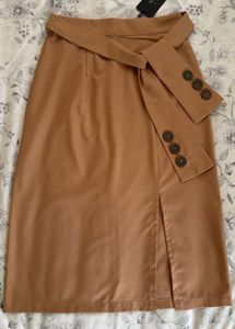 Stylish Tan Skirt with Button Detail