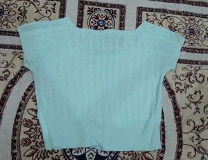 Winter Korean Crochet Regular  Round Neck Short Top