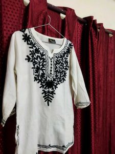 White Kurta with Black Embroidery