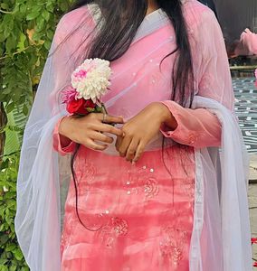 Pink Embroidered Kurta Garara Set